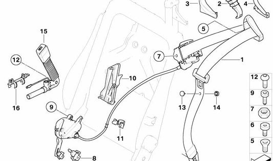 Cintura di sicurezza frontale destra 72119190236 per BMW E93. BMW originale.
