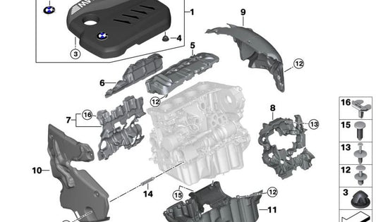Elemento insonorizante OEM 07148490383 para BMW F90, G60, G61, G90, G99, G70, F91, F92, F93, G45, G05, F95, G06, F96, G07, G09. Original BMW.