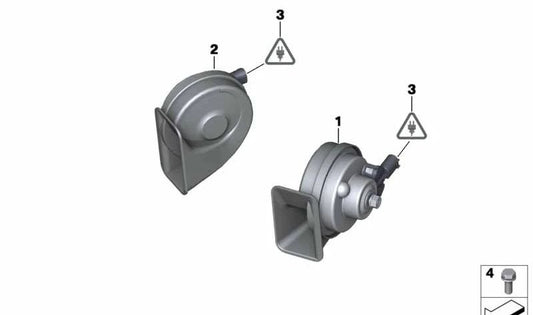 Claxon agudo eléctrico OEM 61337300149 para BMW E81, E82, E87, E88. Recambio original BMW.