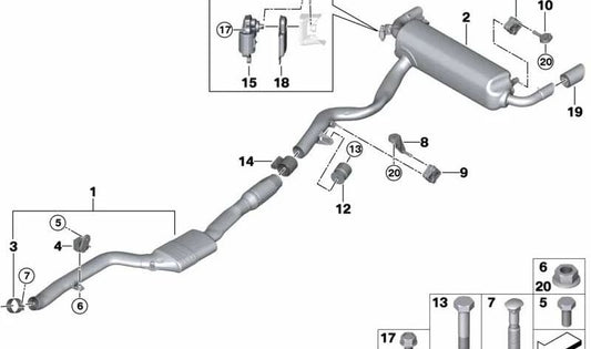Silencioso trasero con válvula de escape OEM 18305A318A4 para BMW Serie 3 G20 y G21 330i (modelos con y sin xDrive) fabricados entre 07/2022 y 07/2027. Original BMW.