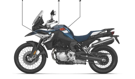 Decoración revestimiento lateral izquierdo OEM 51147108777 para motos BMW F 850 GS, F 900 GS. Original BMW Motorrad.