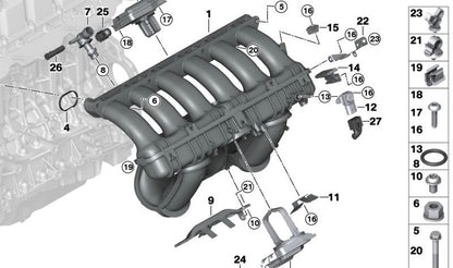Tubo de admisión OEM 11617559523 para BMW E81, E82, E87, E88, E90, E91, E92, E93, E60, E61, E63, E64, E65, E66, E84, E83, E70, E85, E86, E89. Original BMW.
