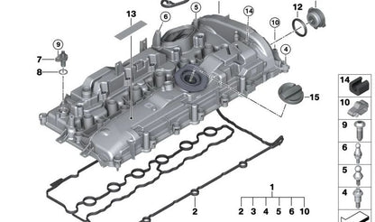 Tapa de balancines (culata) OEM 11128680024 para BMW G30, G31, G32, G11, G12, G14, G15, G16, G05, G06, G07, G18. Compatible con motores B58. Recambio original BMW.