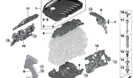 Espuma acústica motor OEM 11148596406 para BMW Serie 3 G20/G21, Serie 4 G22/G23/G26, Serie 5 G30/G31, Serie 6 G32, Serie 7 G11/G12, Serie 8 G14/G15/G16, X3 G01, X4 G02, X5 G05, X6 G06, X7 G07. Original BMW.