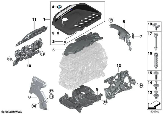 Tampa do motor para BMW 3 G20 Series, G20N, G21, G21N Series 4 G22, G23 X3 G01, G01N X4 G02, G02N (OEM 11148598147). BMW original