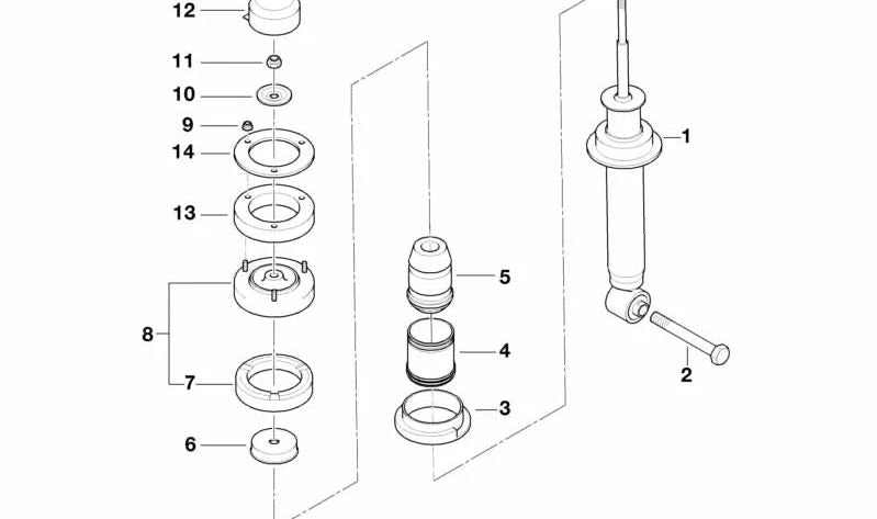 Assorbitore di ammortizzatore posteriore OEM 33521091421 per BMW E38. BMW originale.