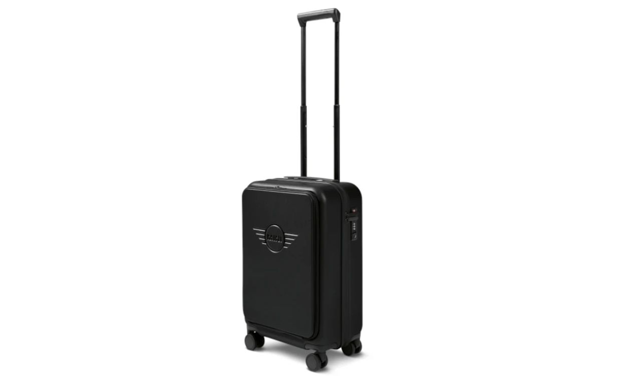 Maleta de cabina MINI 33L con logo en relieve OEM 80225B320E0. Trolley rígido con ruedas silenciosas y compartimento para portátil. Apta para cabina. Original MINI. Para todos los modelos MINI.