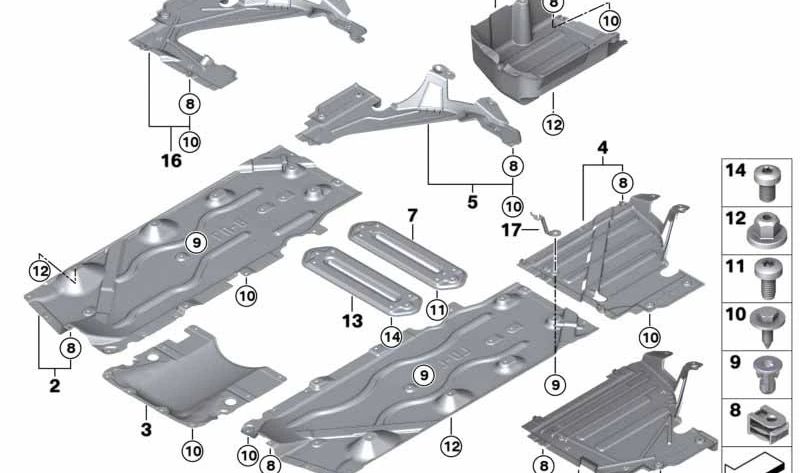 Revestimiento bajos depósito combustible derecho OEM 51757290810 para MINI F56. Original MINI.