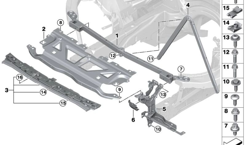 Front reinforcement (transverse bar) OEM 51648076814 for BMW G87, G80, G80N, G81, G81N, G82, G82N, G83, G83N. Original BMW piece.