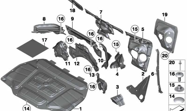 Aislante acústico compartimento motor derecho OEM 51489138482 para BMW F07, F07N. Original BMW.