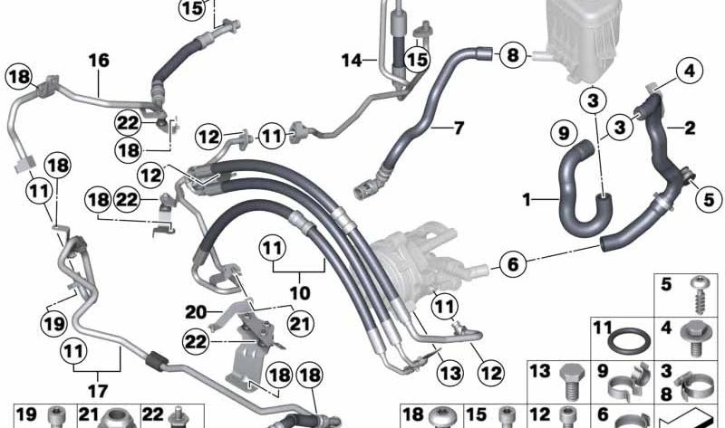 Tubo de aspiración OEM 32416850666 para BMW F01, F02, F04, F07, F10, F11, F12, F13. Compatible con motores N63. Original BMW.