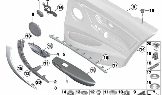 Reposabrazos de piel trasero derecho OEM 51427281314 para BMW F30, F31, F80. Original BMW.