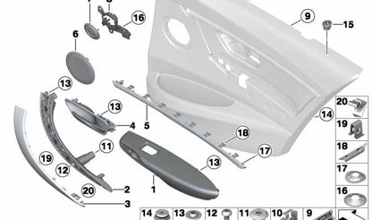 Moldura decorativa trasera derecha OEM 51427393478 para BMW F30, F31. Original BMW.