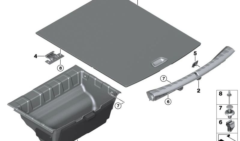 Bandeja organizadora para maletero trasero OEM 51479479628 para BMW G26 (i4, M50, eDrive40) y G28 (i3 eDrive35L). Original BMW.