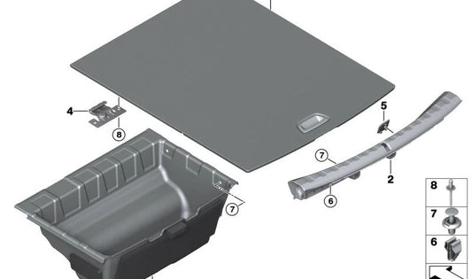 Bandeja organizadora para maletero trasero OEM 51479479628 para BMW G26 (i4, M50, eDrive40) y G28 (i3 eDrive35L). Original BMW.