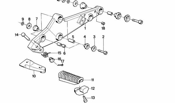 Reposapiés izquierdo OEM 46711451689 para motos BMW K100, K100 RS, K100 RT, K100 LT (K589). Original BMW Motorrad.