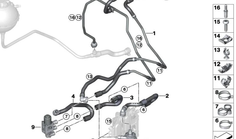 Tubo de refrigerante (ida) OEM 64219168922 para BMW I12 e I15 {I12: i8 (Z21, Z22, Z23, Z41, Z42, Z43), I15: i8 Roadster (Z61, Z62, Z63)}. Original BMW.