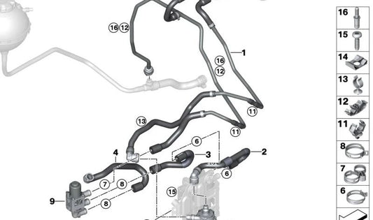 Tubo de refrigerante (ida) OEM 64219168922 para BMW I12 e I15 {I12: i8 (Z21, Z22, Z23, Z41, Z42, Z43), I15: i8 Roadster (Z61, Z62, Z63)}. Original BMW.