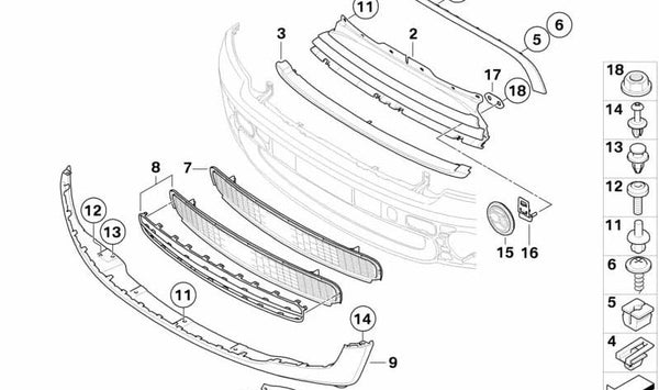 Parrilla embellecedora frontal OEM 51117229333 para MINI R55, R56, R57, R58, R59. Original MINI.
