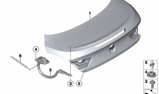 Bisagra izquierda portón trasero OEM 41627228499 para BMW F13 640d, 640d xDrive, 640i. Original BMW.
