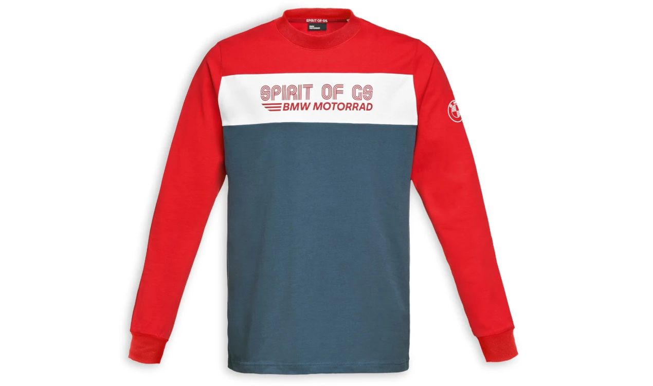Camiseta de manga larga Spirit of GS azul/rojo talla XXL OEM 76615A81478 para BMW. Original BMW Motorrad.