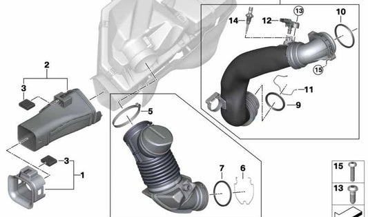 Tubo de admisión con resonador OEM 13718656983 para BMW G20, G20N, G21, G21N, G22, G22N, G23, G23N, G26, G26N, G29, G42. Original BMW.