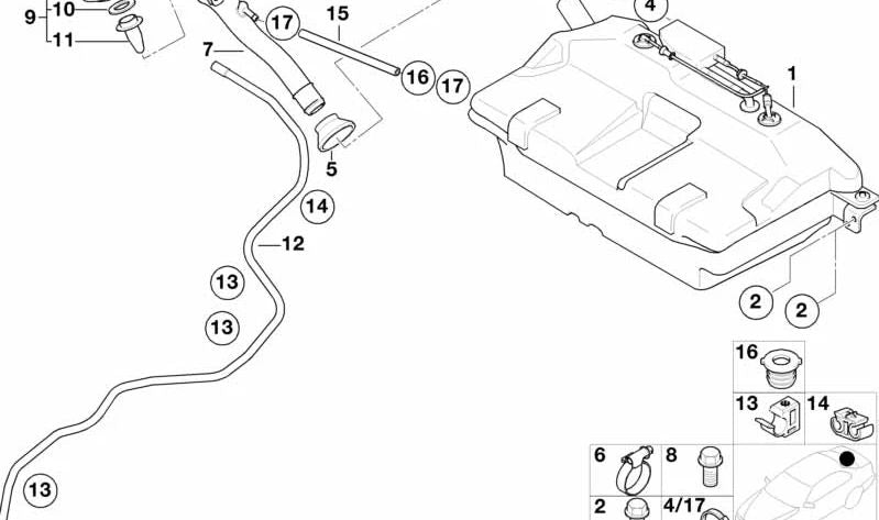 OEM fuel filling tube 16111184399 for BMW E52. Original BMW.