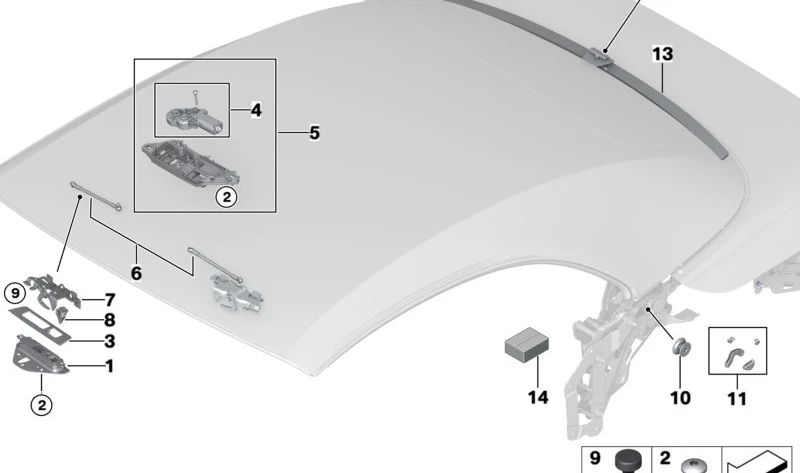 Kit de reparación pieza centradora cierre OEM 54345A05E11 para BMW G23, G23N, G83, G83N. Original BMW.