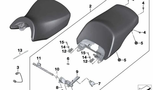 Asiento del acompañante color Sattelbraun OEM 52538393634 para motos BMW K 1600 GT, K 1600 GTL (K48). Original BMW Motorrad.