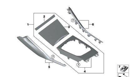 Embellecedor consola central color marrón Escher OEM 51165A0EFD8 para BMW G20, G20N, G21, G21N, G28, G28N, G22, G23, G26, G26E. Original BMW.