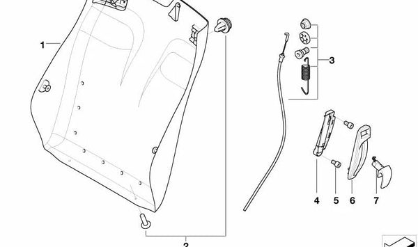 Respaldo derecho del asiento OEM 52107160748 para BMW Serie 6 Cabrio (E64). Original BMW.