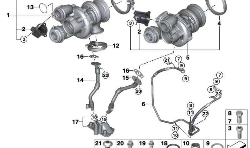 Turbocompresor OEM 11652470353 para BMW F07, F10, F11, F12, F13, F01, F02, F04, E70N, E71, E72. Turbo original BMW remanufacturado (RP REMAN). Compatible con múltiples motores BMW.