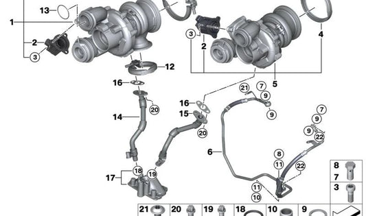 Turbocompresor OEM 11652470353 para BMW F07, F10, F11, F12, F13, F01, F02, F04, E70N, E71, E72. Turbo original BMW remanufacturado (RP REMAN). Compatible con múltiples motores BMW.