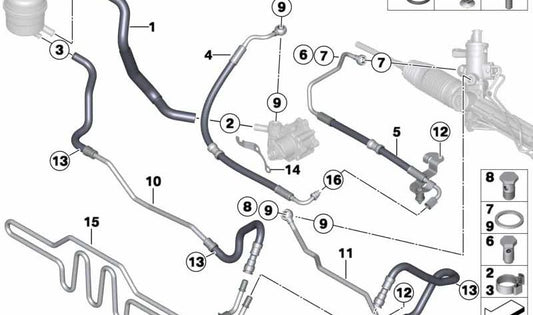 Lenkhilfeschleife for BMW E81, E82, E87N, E88, E90, E91, E92, E93, E84 (OEM 17117522052). Genuine BMW