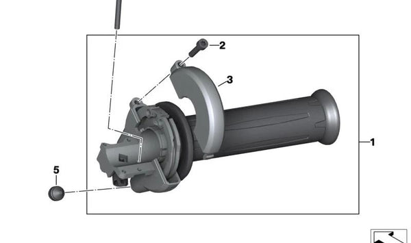 Puño del acelerador OEM 61317714238 para BMW Motorrad R nineT (RK21) 2013-2016. Recambio original BMW Motorrad.