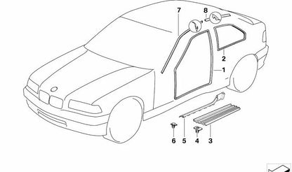 Moldura derecha entrada puerta OEM 51478146956 para BMW E36. Color gris arena (sandgrau). Original BMW.