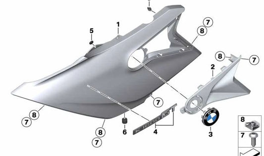 Cubierta lateral derecha OEM 46638562614 para BMW Motorrad K1600 GT (KK48, modelos 2016-2027). Original BMW Motorrad.
