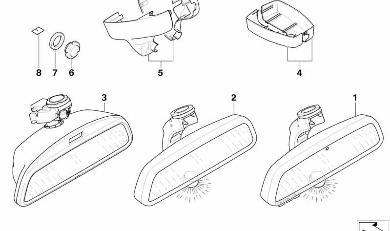 Espejo retrovisor interior automático con LED y sensor de luz/cámara OEM 51169174312 para BMW E64, E64N. Compatible con 315 MHz. Original BMW.