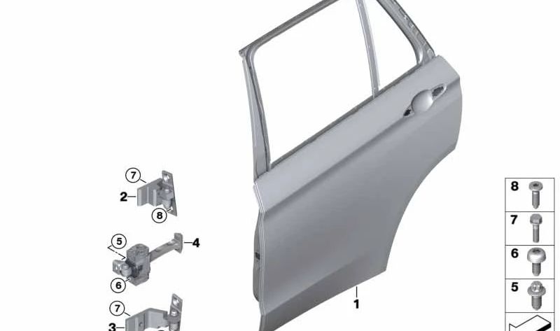 Bisagra puerta trasera inferior derecha OEM 41007377550 para BMW F15, F85, F16, F86. Recambio original BMW.