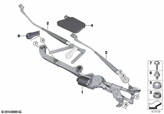 Complete windscreen wiper system for BMW F45, F46 (OEM 61617301045). Original BMW.