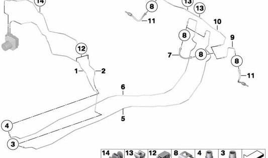 OEM rear brake tube 34326853555 for BMW E84. Original BMW piece.