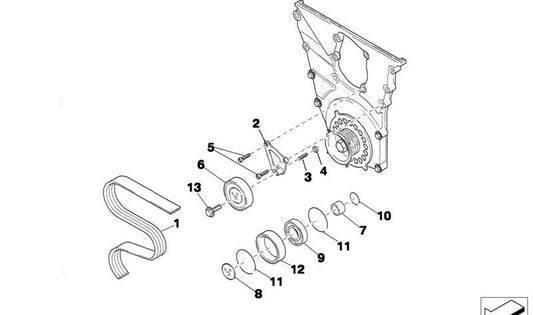 Pulley -Unterstützung (Haltplatte) OEM 11281416278 für BMW E36 320i STC '95 mit S42 -Motor. Original BMW.