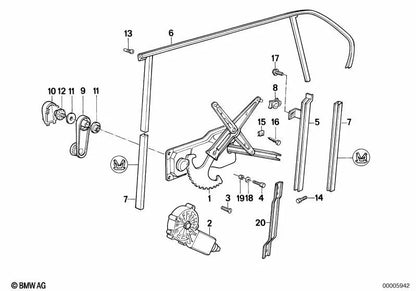 Elevalunas eléctrico trasero derecho para BMW Serie 5 E34 (OEM 51341944072). Original BMW