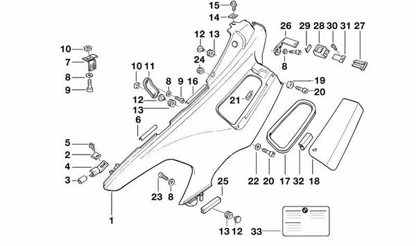 Grapa trasera OEM 52532309149 para motos BMW K1, K 100 RS. Original BMW Motorrad.