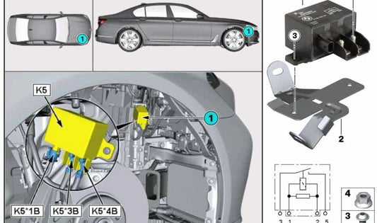 OEM relay support 6136844018 for BMW F90, F90N, G30, G30N, G31, G31N, G38, G38N, G60, G32, G32N, G11, G11N, G12, G12N, G70, F91, F92, F93, G14, G15, G15, G16. Original BMW.