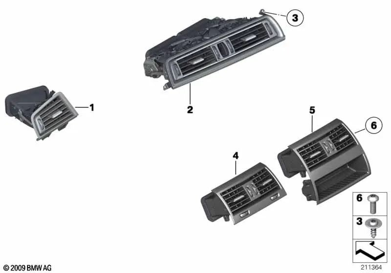 Parrilla de aire fresco central para BMW F10, F11, F18 (OEM 64229158312). Original BMW
