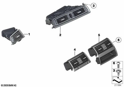 Parrilla de aire fresco central para BMW F10, F11, F18 (OEM 64229158312). Original BMW