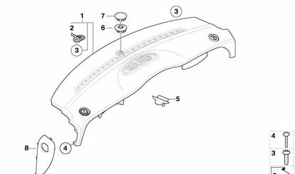 Embellecedor salpicadero derecho OEM 51457144592 para MINI R50, R52, R53. Compatible con modelos One y Cooper. Color negro panther. Pieza original MINI.