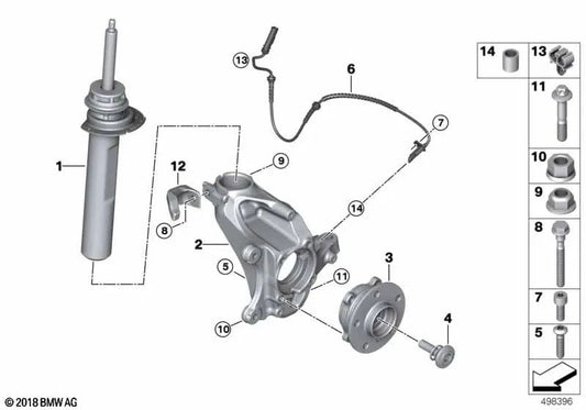 Front left shock absorber for BMW 2 Series F45N, X2 F39 (OEM 31306888333). Original BMW.