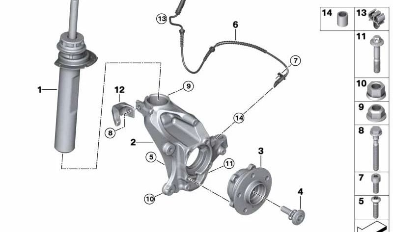 Amortiguador delantero derecho OEM 31306887334 para BMW Serie 2 F45, F45N, F46, F46N. Original BMW.